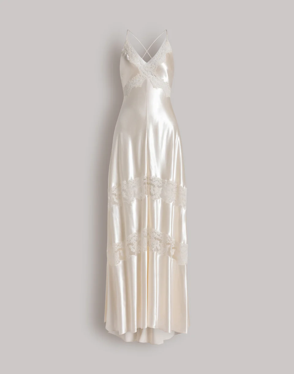 Satin dress with lace inserts