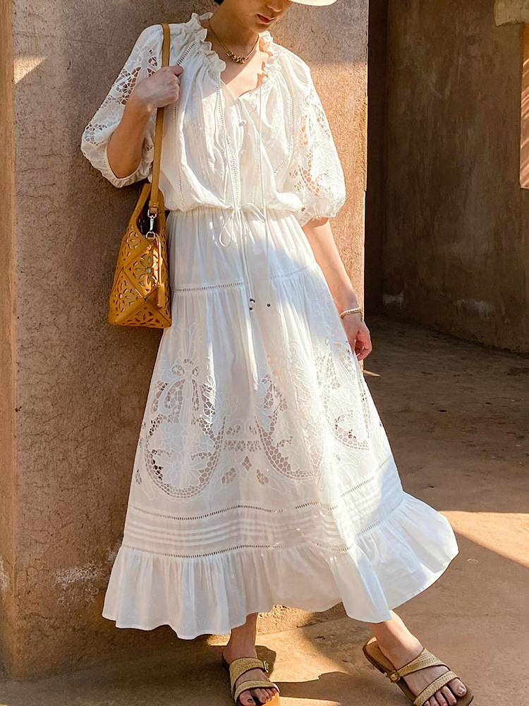 New Spring/Summer Resort Style French White Top + White Skirt Women's Suit