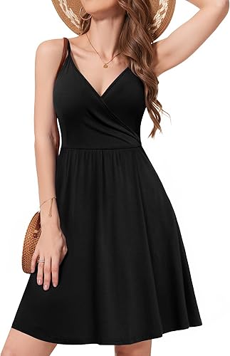 WEACZZY Women's 2026 Summer Dresses V Neck Spaghetti Strap Sundress Casual Beach Flowy Mini Dress with Pockets