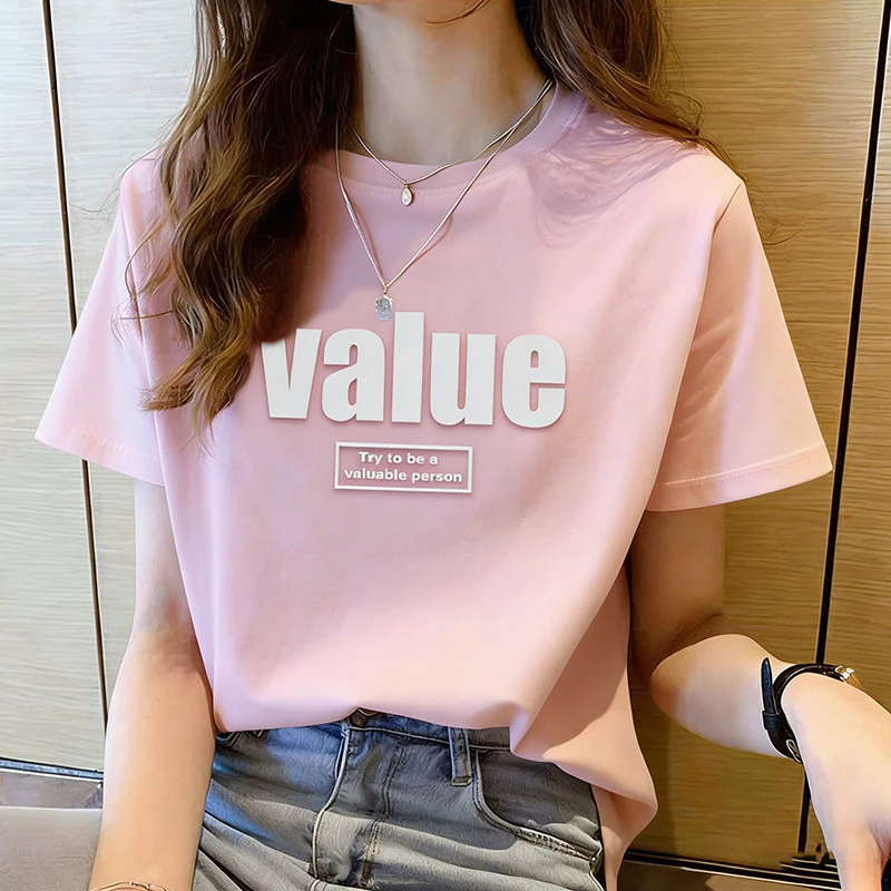 COD✅ Women's Cotton Short Sleeve T-Shirt, New Summer Fashion, Versatile Letter Print, Korean Style, Loose Fit, Trendy TopCOD✅ Women's Cotton Short Sleeve T-Shirt, New Summer Fashio